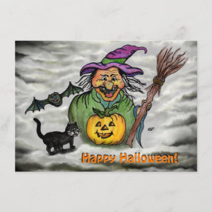 Witch , Cat , Bat and Pumpkin , Happy Halloween ! Enclosure Card