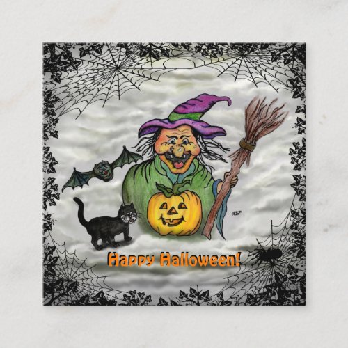Witch  Cat  Bat and Pumpkin  Happy Halloween  Enclosure Card