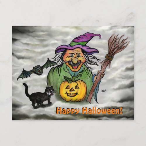 Witch  Cat  Bat and Pumpkin  Happy Halloween  Enclosure Card
