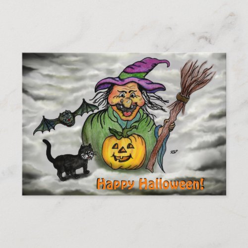 Witch  Cat  Bat and Pumpkin  Happy Halloween  Enclosure Card