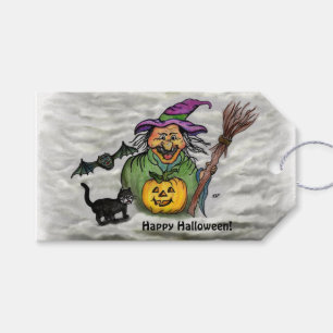 Witch , Cat , Bat and Pumpkin , Happy Halloween ! Gift Tags