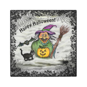 Witch , Cat , Bat and Pumpkin , Happy Halloween ! Metal Print