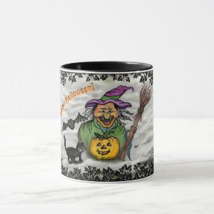 Witch , Cat , Bat and Pumpkin , Happy Halloween ! Mug