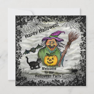 Witch , Cat , Bat and Pumpkin , Happy Halloween ! Note Card