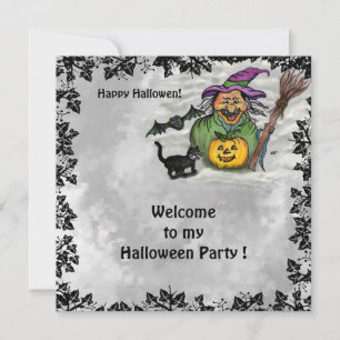 Witch , Cat , Bat and Pumpkin , Happy Halloween ! Note Card
