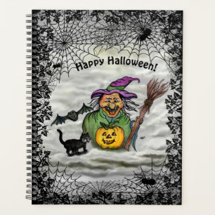 Witch , Cat , Bat and Pumpkin , Happy Halloween ! Planner