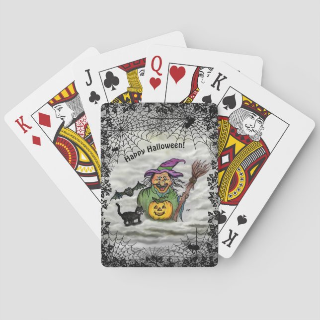 Witch , Cat , Bat and Pumpkin , Happy Halloween ! Poker Cards (Back)