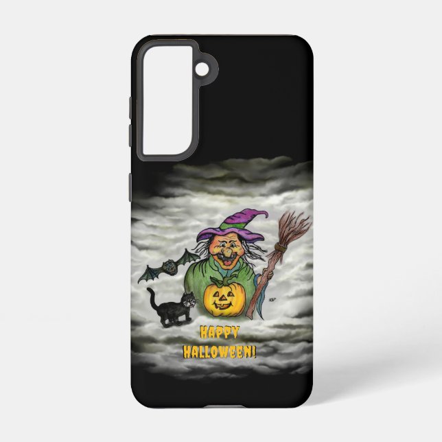 Witch , Cat , Bat and Pumpkin , Happy Halloween ! Samsung Galaxy Case (Back)