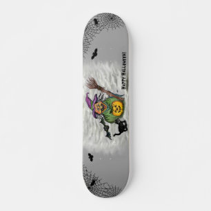 Witch , Cat , Bat and Pumpkin , Happy Halloween !  Skateboard