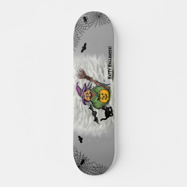 Witch , Cat , Bat and Pumpkin , Happy Halloween !  Skateboard (Front)