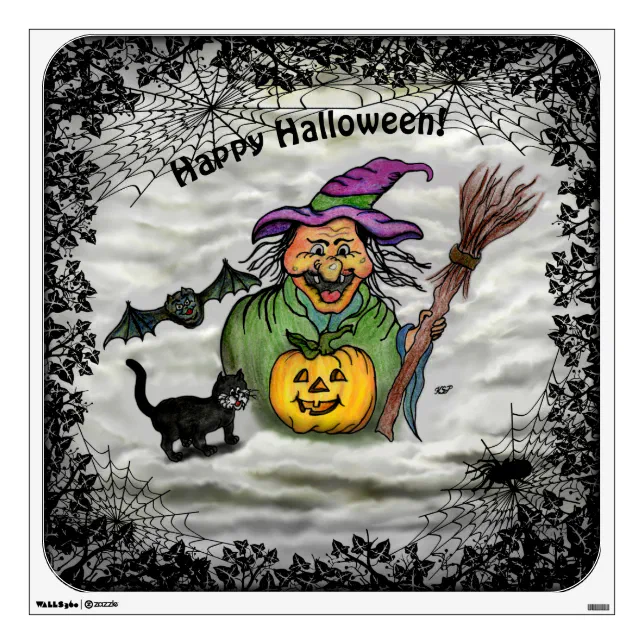 Witch , Cat , Bat and Pumpkin , Happy Halloween ! Wall Decal | Zazzle