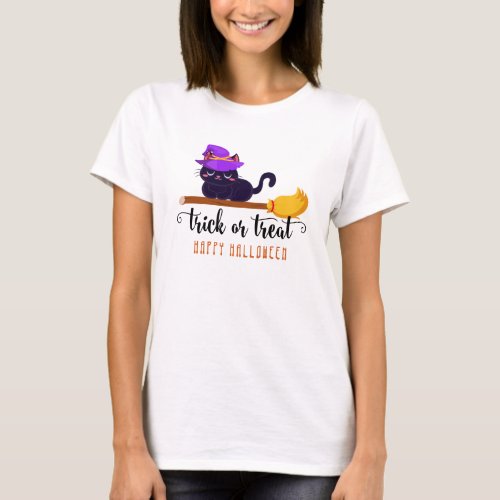 Witch Cat Broom Happy Halloween Personalized T_Shirt
