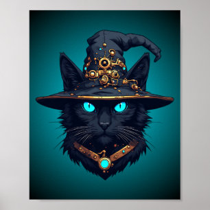 Witch Cat Cyberpunk Mecha Halloween Neon Sunglasse Poster