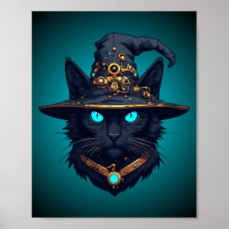 Witch Cat Cyberpunk Mecha Halloween Neon Sunglasse Poster
