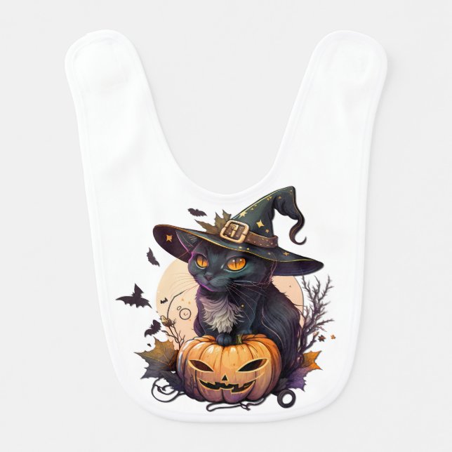 Witch Cat for Halloween  Baby Bib (Front)