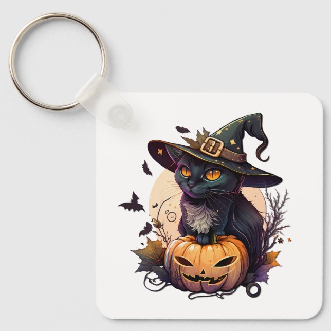 Witch Cat for Halloween  Keychain (Front)