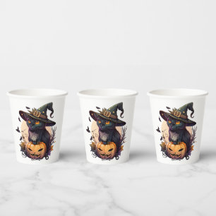 Witch Cat for Halloween Paper Cups