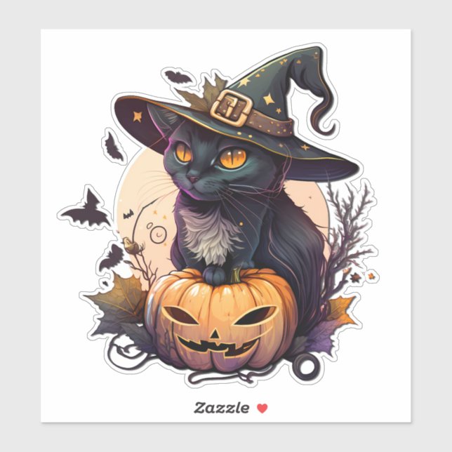 Witch Cat for Halloween  Sticker (Sheet)