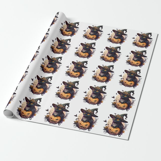 Witch Cat for Halloween  Wrapping Paper (Unrolled)