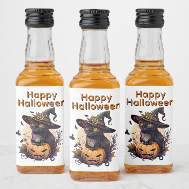 Witch Cat for Happy Halloween  Liquor Bottle Label (Bottles)