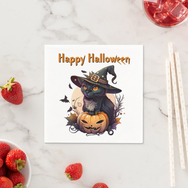Witch Cat for Happy Halloween  Napkins (Insitu)