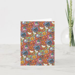 WITCH, CAT, GHOST, COLORFUL HALLOWEEN FOLK GARDEN HOLIDAY CARD