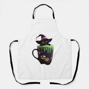 Witch Cat Halloween Coffee Mug – Cute Black Cat wi Apron