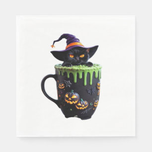 Witch Cat Halloween Coffee Mug – Cute Black Cat wi Napkins