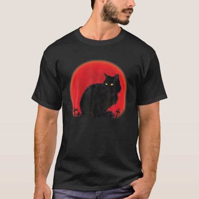 Witch Cat Halloween Costume Blood Moon Black Cat T T-Shirt (Front)