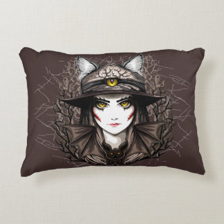 Witch Cat Halloween Creepy Cute Portrait Accent Pillow