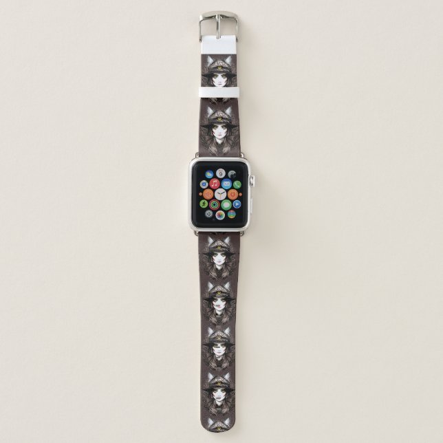 Witch Cat Halloween Creepy Cute Portrait Apple Watch Band (Front)