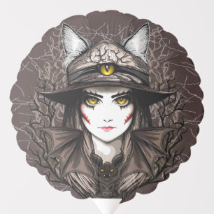 Witch Cat Halloween Creepy Cute Portrait Balloon