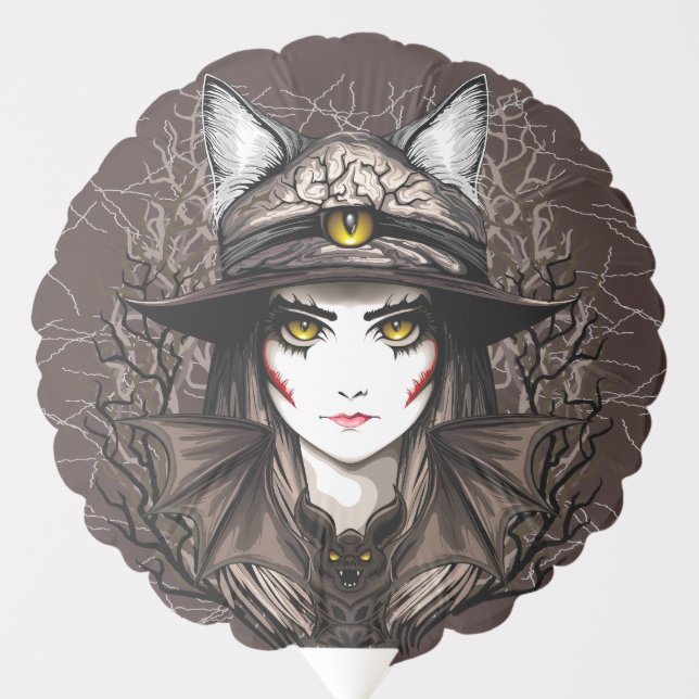 Witch Cat Halloween Creepy Cute Portrait Balloon (Front)