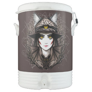 Witch Cat Halloween Creepy Cute Portrait Beverage Cooler