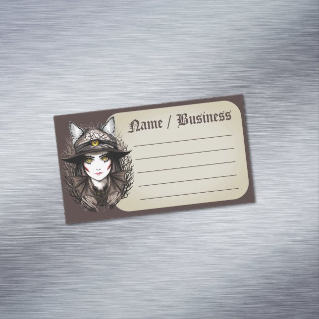 Witch Cat Halloween Creepy Cute Portrait Business Card Magnet (In Situ)