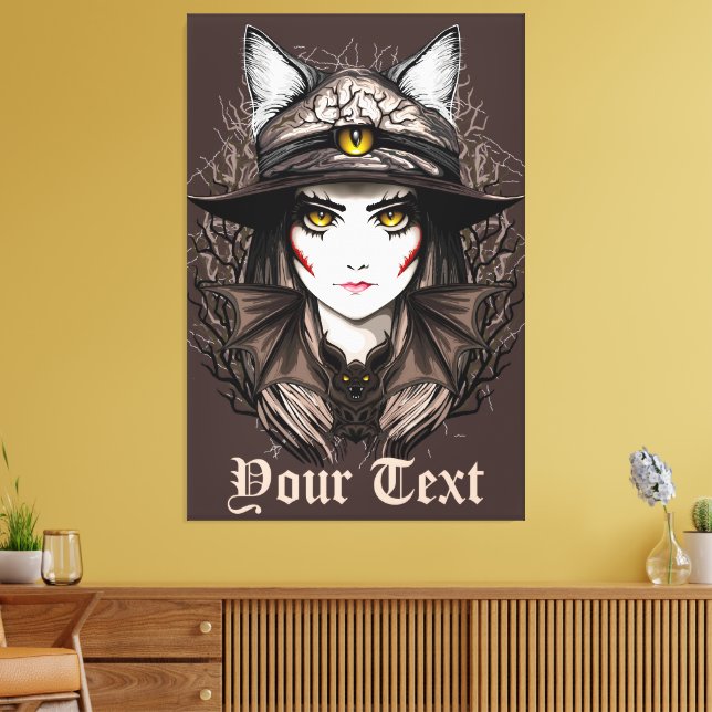 Witch Cat Halloween Creepy Cute Portrait Canvas Print (Insitu(LivingRoom))