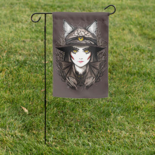 Witch Cat Halloween Creepy Cute Portrait Garden Flag