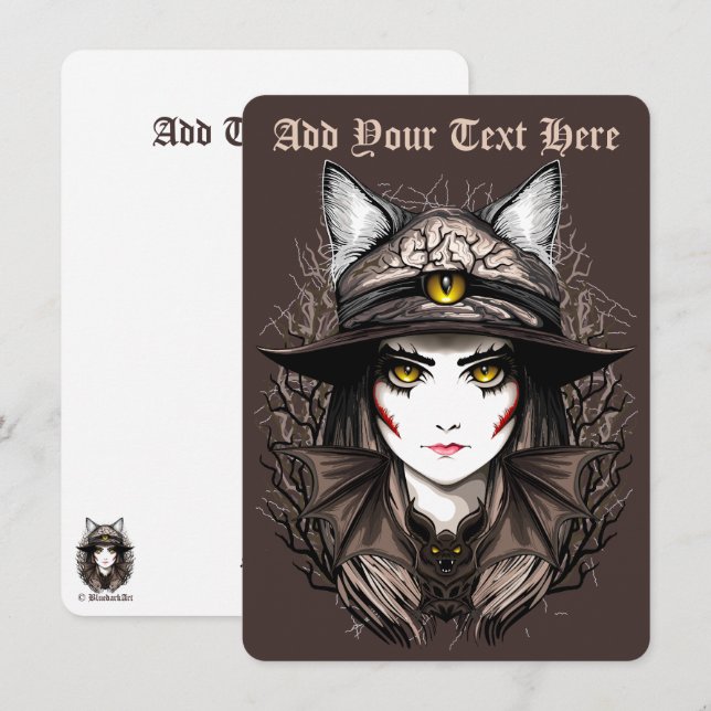 Witch Cat Halloween Creepy Cute Portrait Holiday Card (Front/Back)