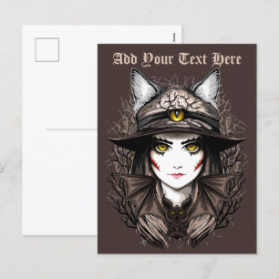 Witch Cat Halloween Creepy Cute Portrait Holiday Postcard
