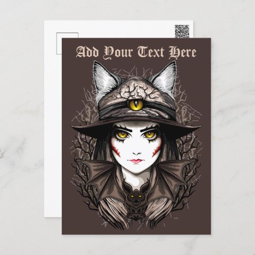 Witch Cat Halloween Creepy Cute Portrait Holiday Postcard