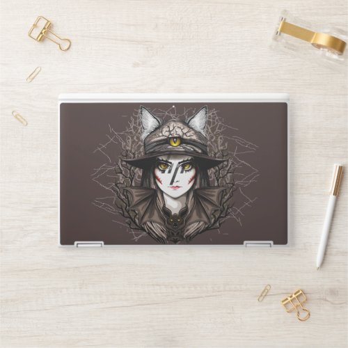 Witch Cat Halloween Creepy Cute Portrait HP Laptop Skin