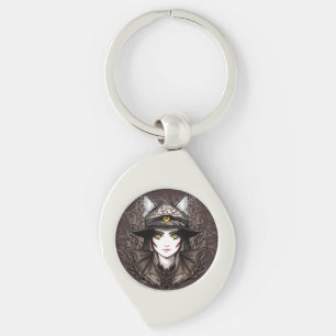 Witch Cat Halloween Creepy Cute Portrait Keychain