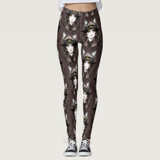 Witch Cat Halloween Creepy Cute Portrait Leggings