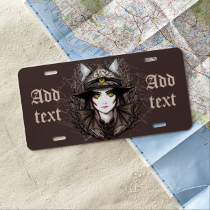Witch Cat Halloween Creepy Cute Portrait License Plate