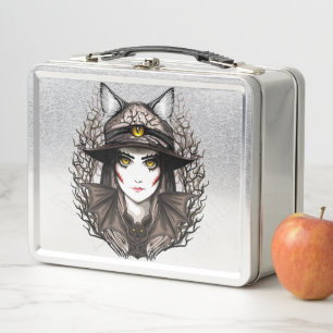Witch Cat Halloween Creepy Cute Portrait Metal Lunch Box