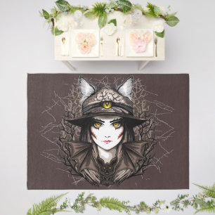 Witch Cat Halloween Creepy Cute Portrait Outdoor Rug