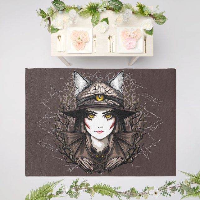 Witch Cat Halloween Creepy Cute Portrait Outdoor Rug (Insitu (Wedding 2))