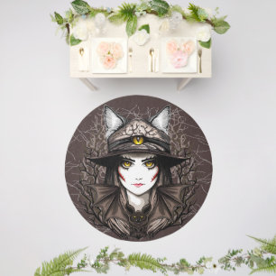 Witch Cat Halloween Creepy Cute Portrait Outdoor Rug