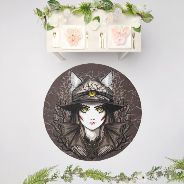 Witch Cat Halloween Creepy Cute Portrait Outdoor Rug (Insitu (Wedding 2))