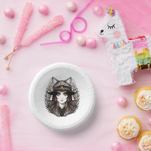 Witch Cat Halloween Creepy Cute Portrait Paper Bowls